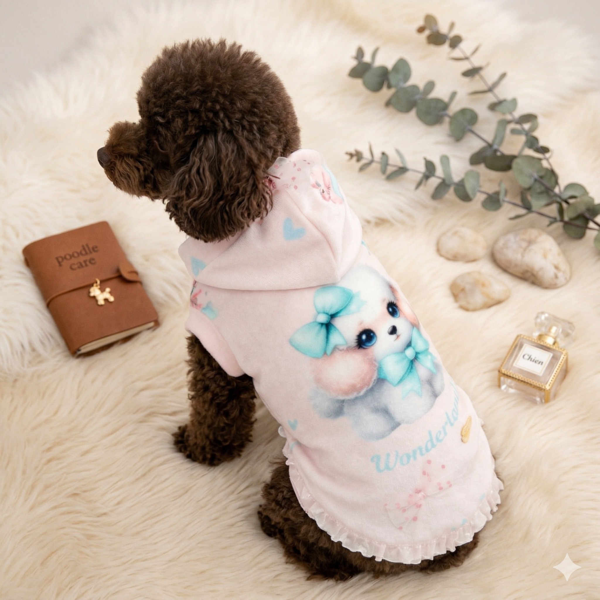 Alice in Wonderland Pale Pink Sweatshirt - Ciniglia Vellutata con Rouche Pizzo e Fiocco Cuoricino